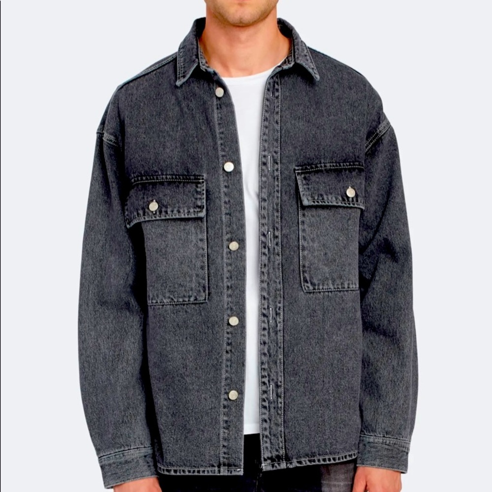 Stone Washed Shacket - Black
